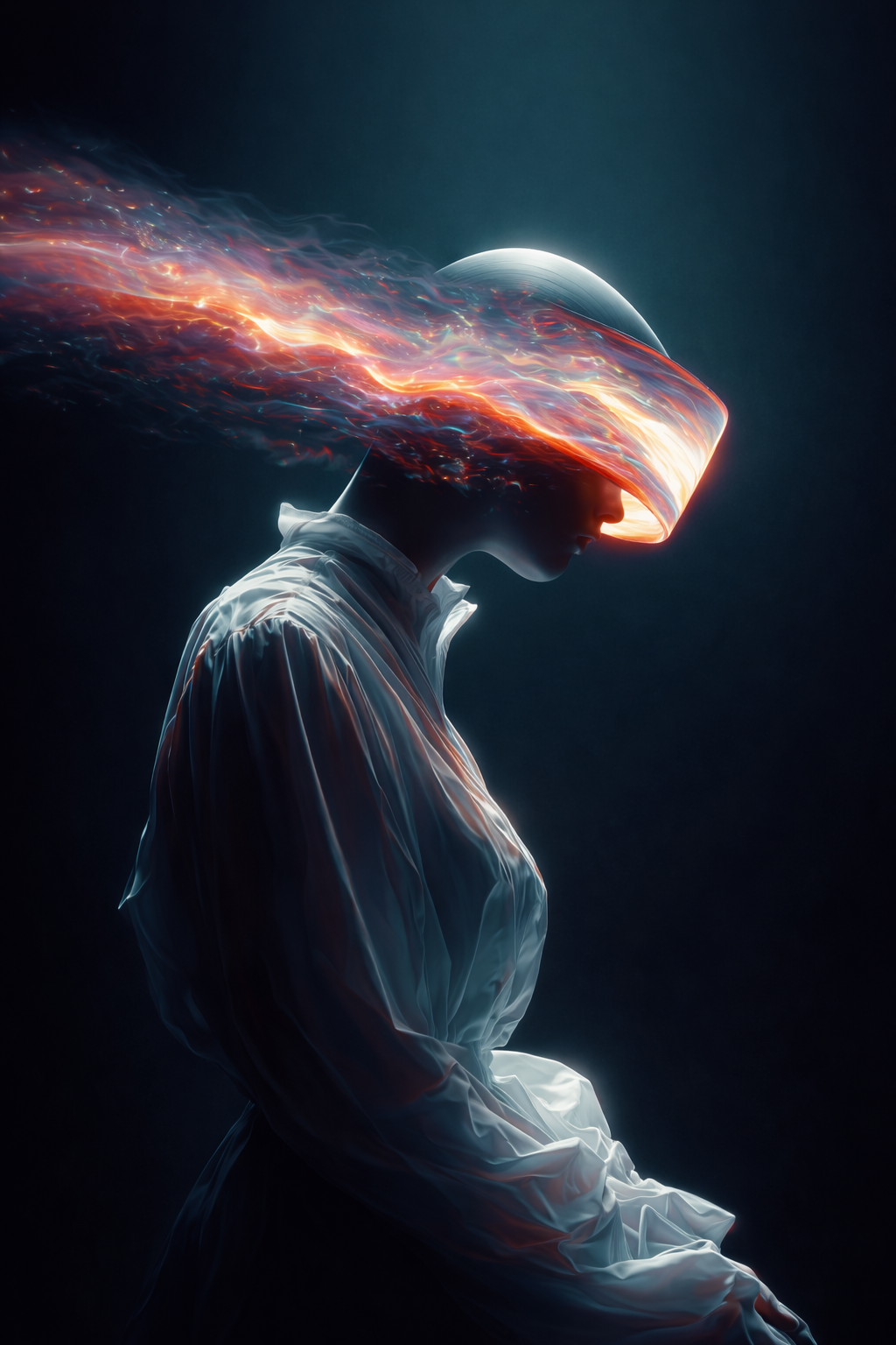 Ethereal figure with flowing energy representing the Automaus.ai vision
