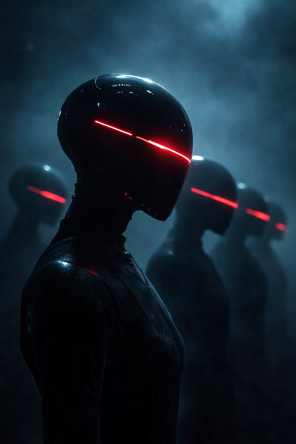 Dark sentinels with red visor lights