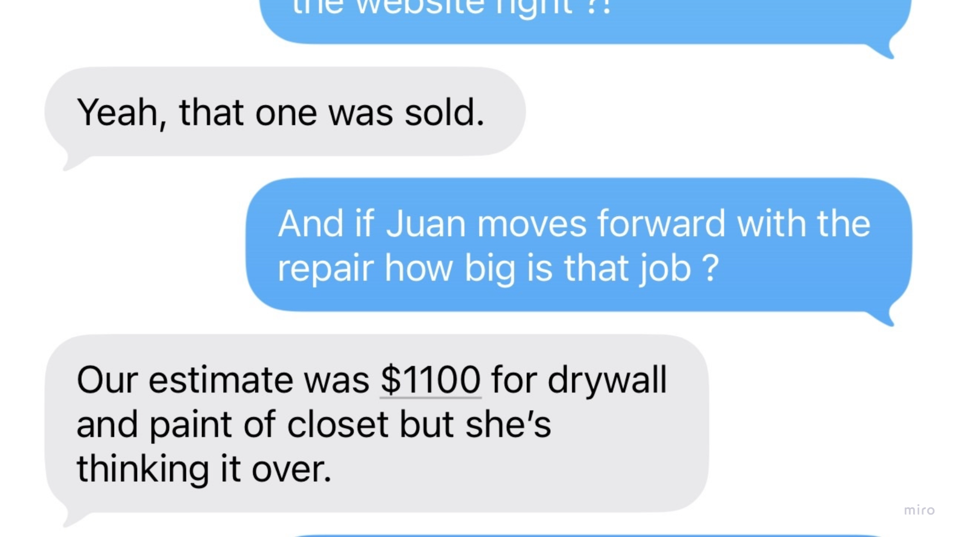 Text message from Juan praising Automaus team